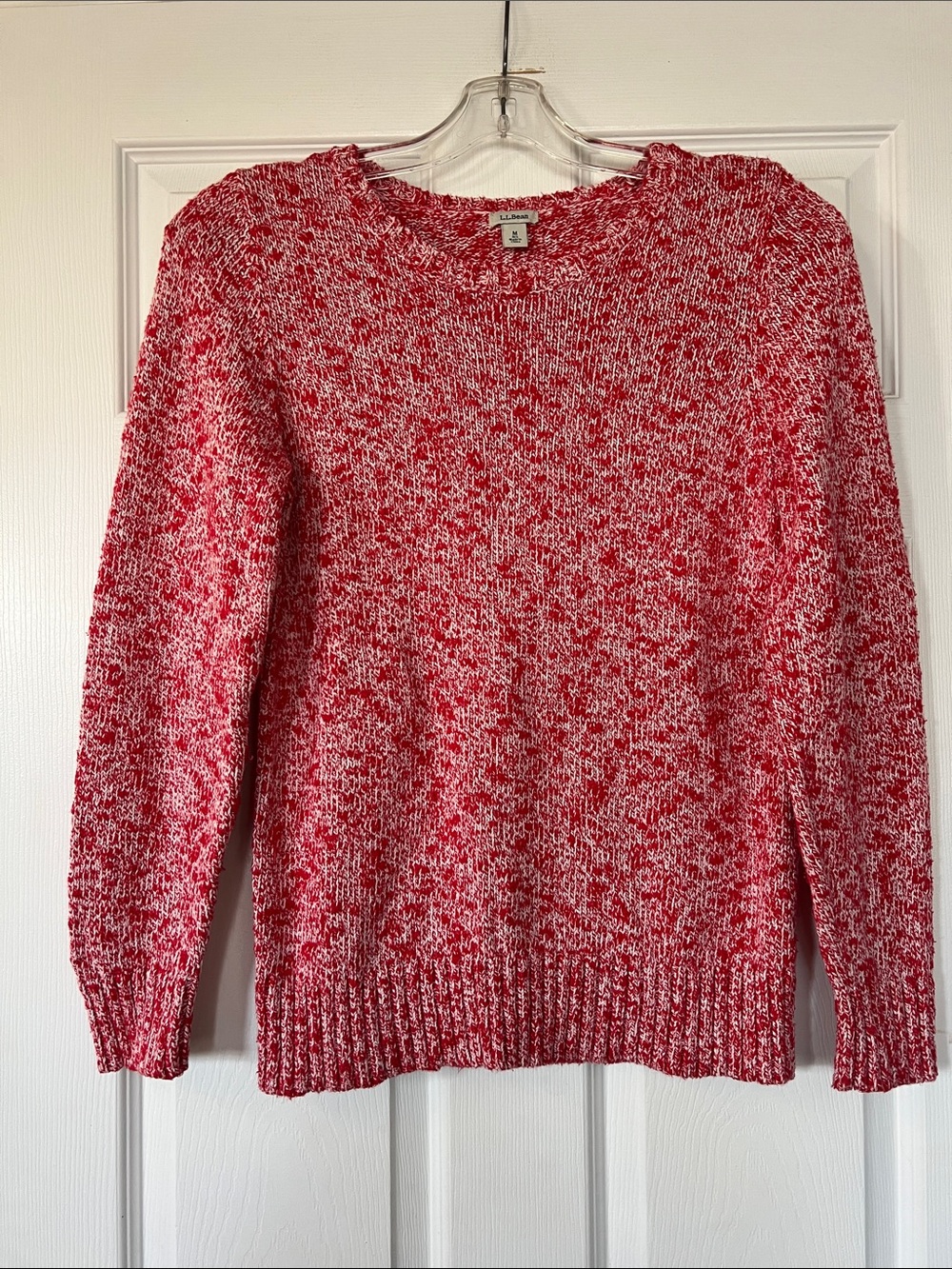L.L. Bean Marled Red and White Crewneck Sweater